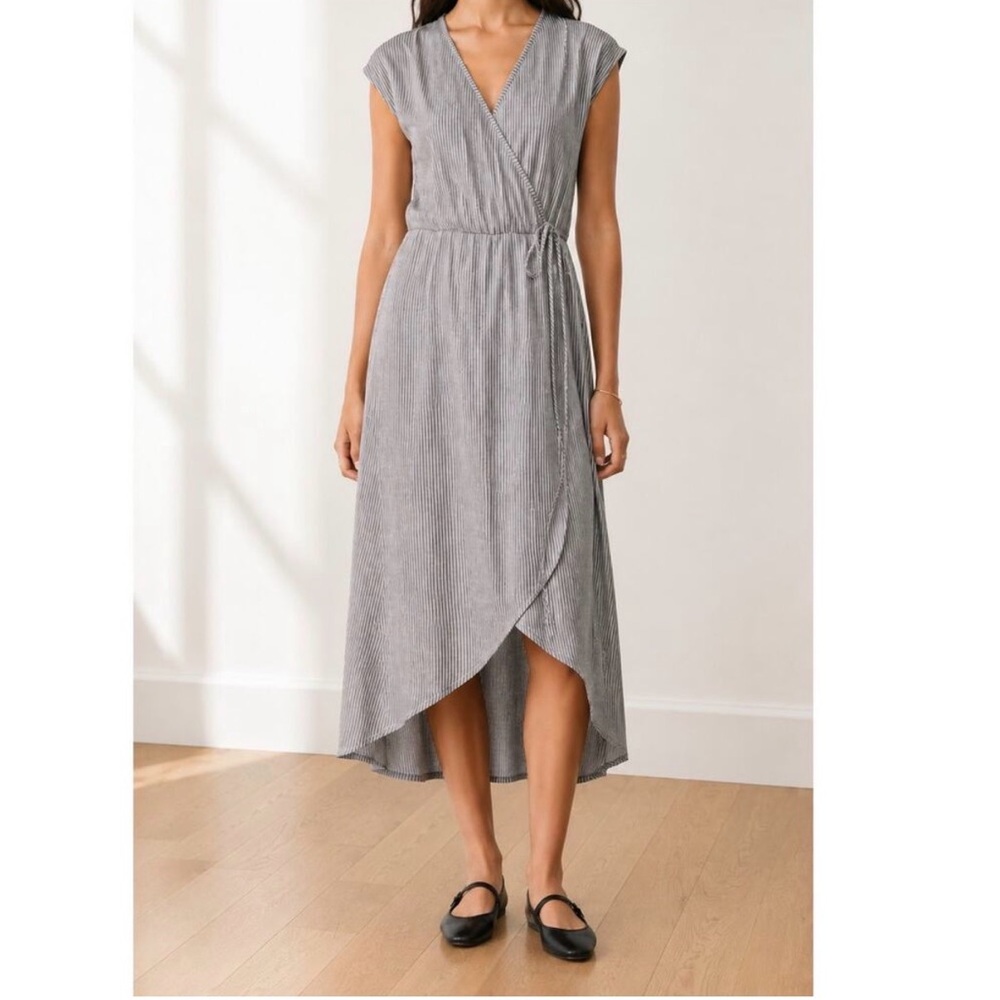 Caution To The Wind Light Gray High-Low Wrap Dress